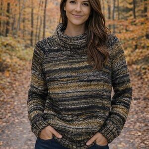 Babaton Striped Turtleneck Sweater - Black, Brown, Tan